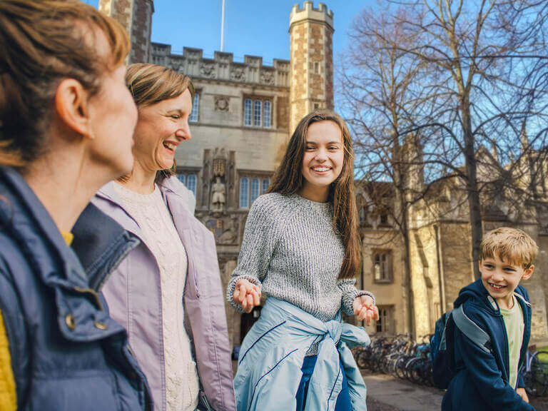 A family walking through the streets of Cambridge