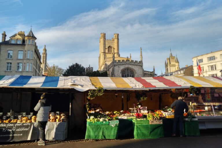 Traders setting up shop in Cambridge Market Square